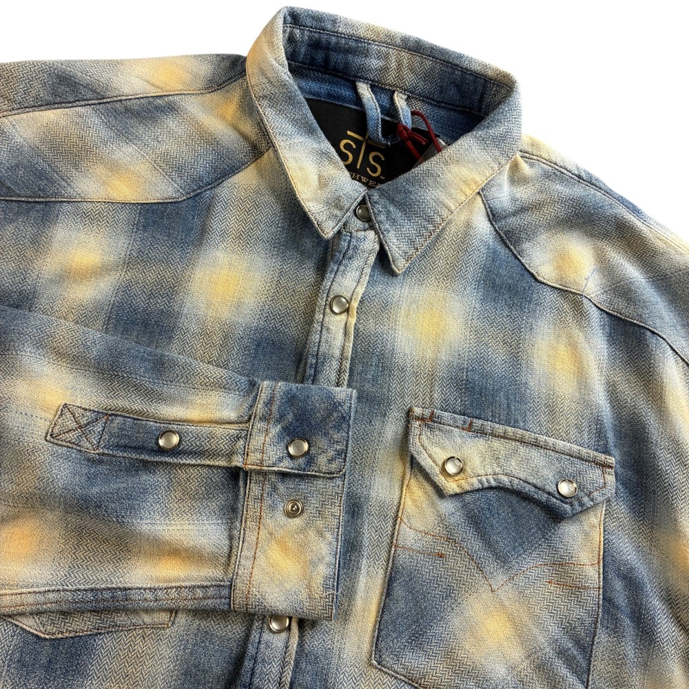 STS Ranchwear Men's 3XL Merritt Plaid Western Denim Pearl Snap Shirt‎ STS-9822